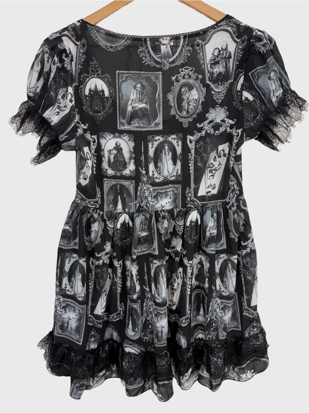 Widow Black White Forbidden Memories Creepy Photo Baby Doll Mini Dress Size XS - Picture 2 of 10